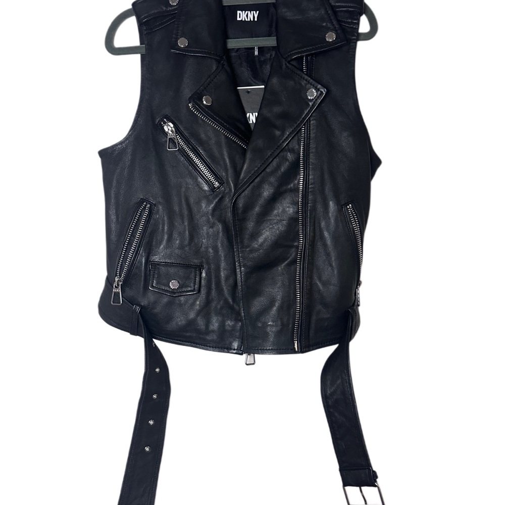 DKNY Genuine Leather Moto Vest